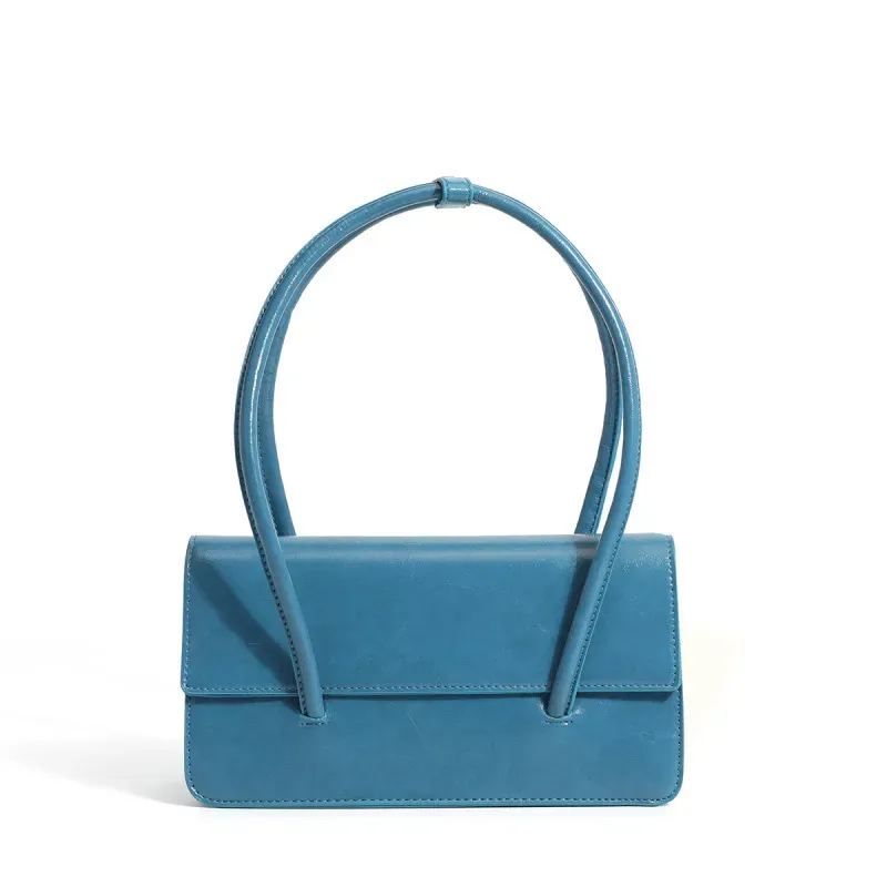 Oil Wax Leather Women Chic Design Solid Color Baguette Shoulder Handle Bag