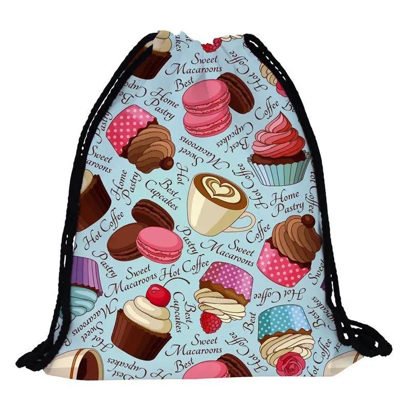 Creative Cupcake Printed Women Casual Drawstring Bag