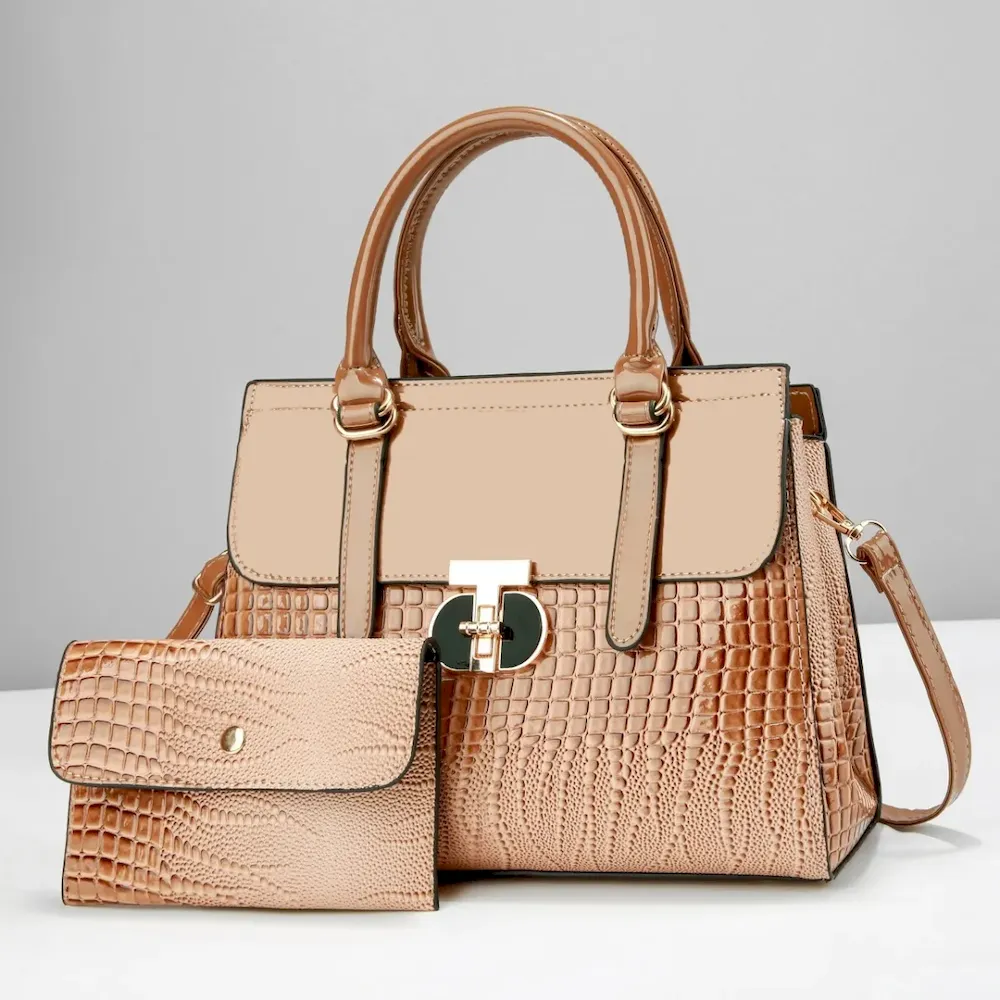 Women Fashion Gradient Crocodile Print Large Capacity Handbag Set - Image 3