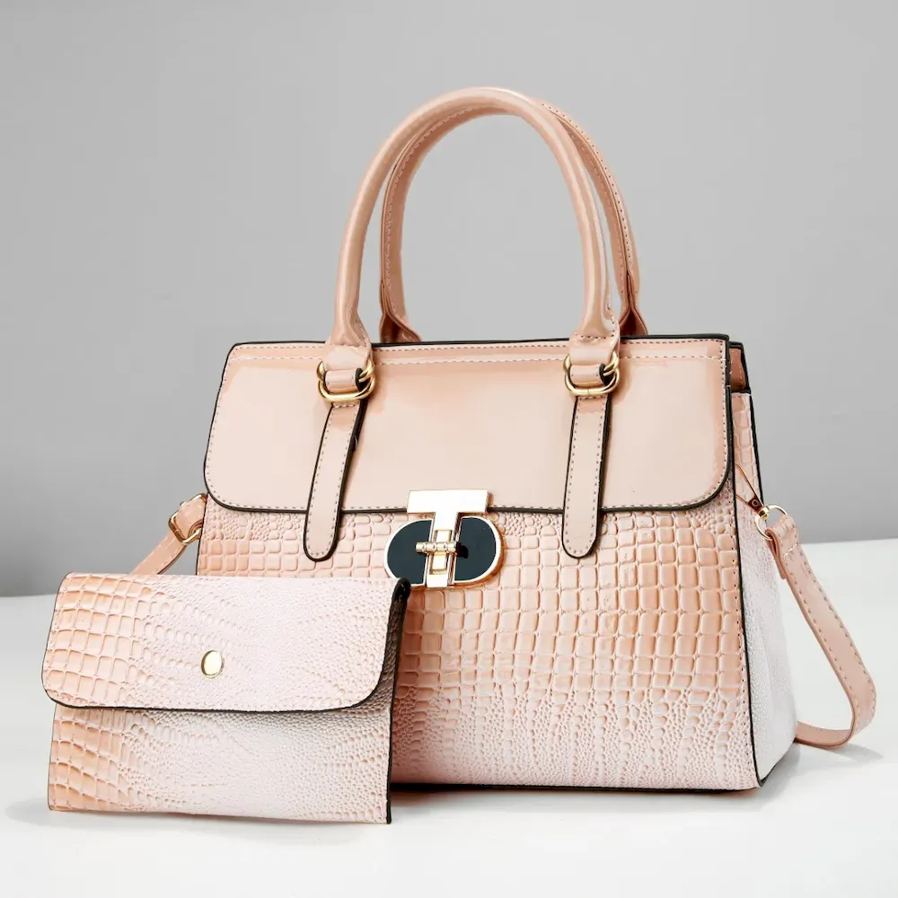 Women Fashion Gradient Crocodile Print Large Capacity Handbag Set - Image 7
