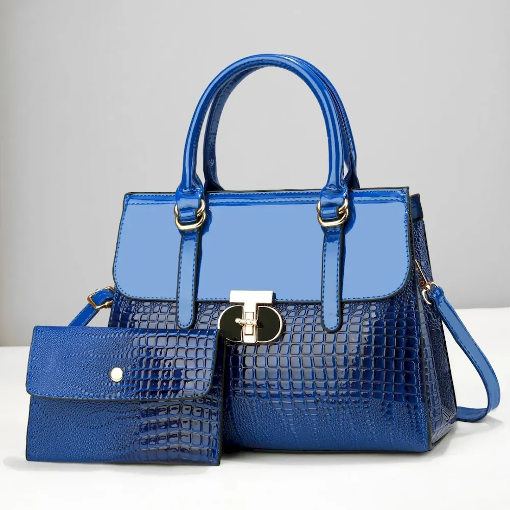 Women Fashion Gradient Crocodile Print Large Capacity Handbag Set - Image 13