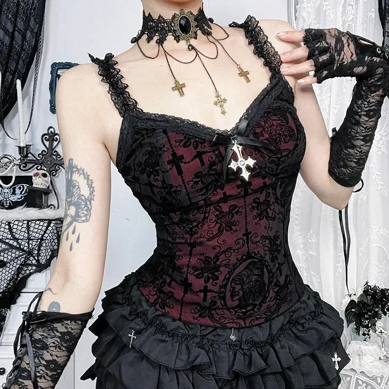 Women Dark Gothic Sexy Lace Sling Top