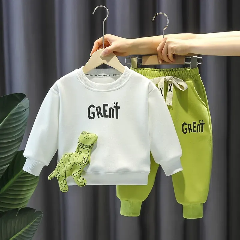 Wholesale Boy'S Casual Cartoon Dinosaur Sweater Two-Piece Set