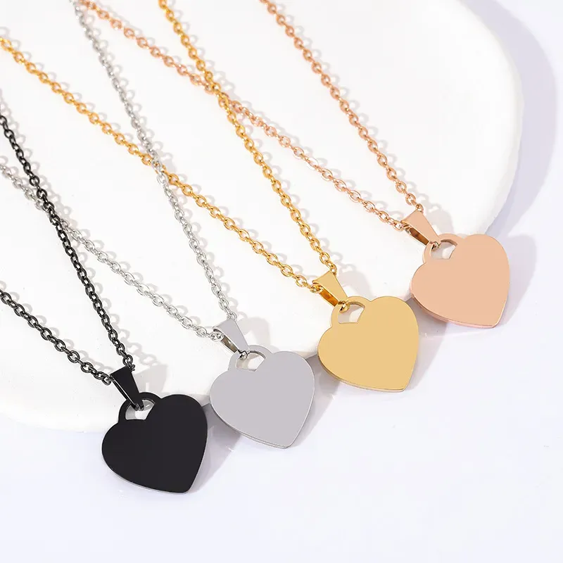 Wholesale Fashion Simple Custom Laser Engraving Heart Shaped Pendant Stainless Steel Necklace