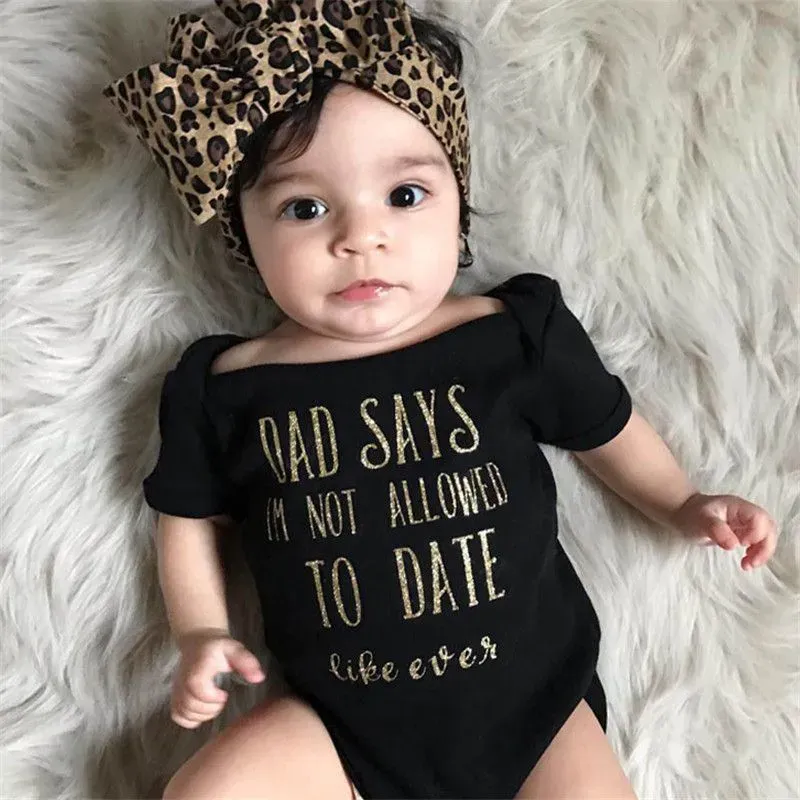 Wholesale Casual Babay Girl Letter Print Short Sleeves Bodysuit With Headband