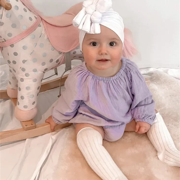 Wholesale Baby Girl Long-Sleeved Cotton Solid Color One-Piece